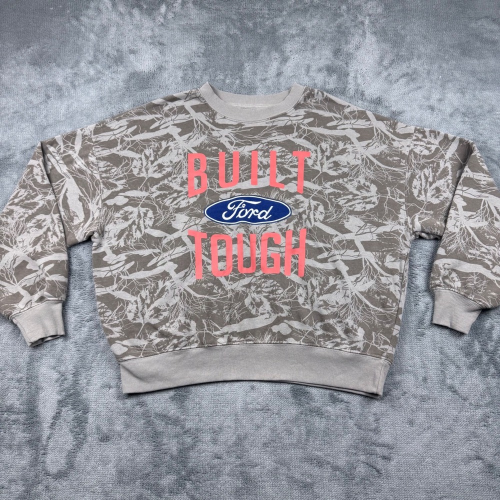 Ford Built Tough Camo Sweatshirt Hybrid Apparel Brown Pink Logo Medium